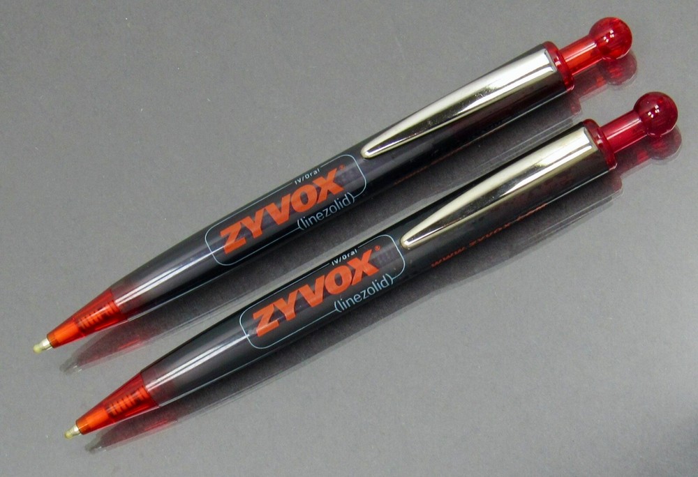 Pfizer Zyvox Lot 2 PENS Drug Rep Pharmaceutical Promo Advertising Ball Clickers