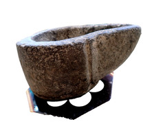 Old Stone Mortar Oil Lamp India Carved Stone