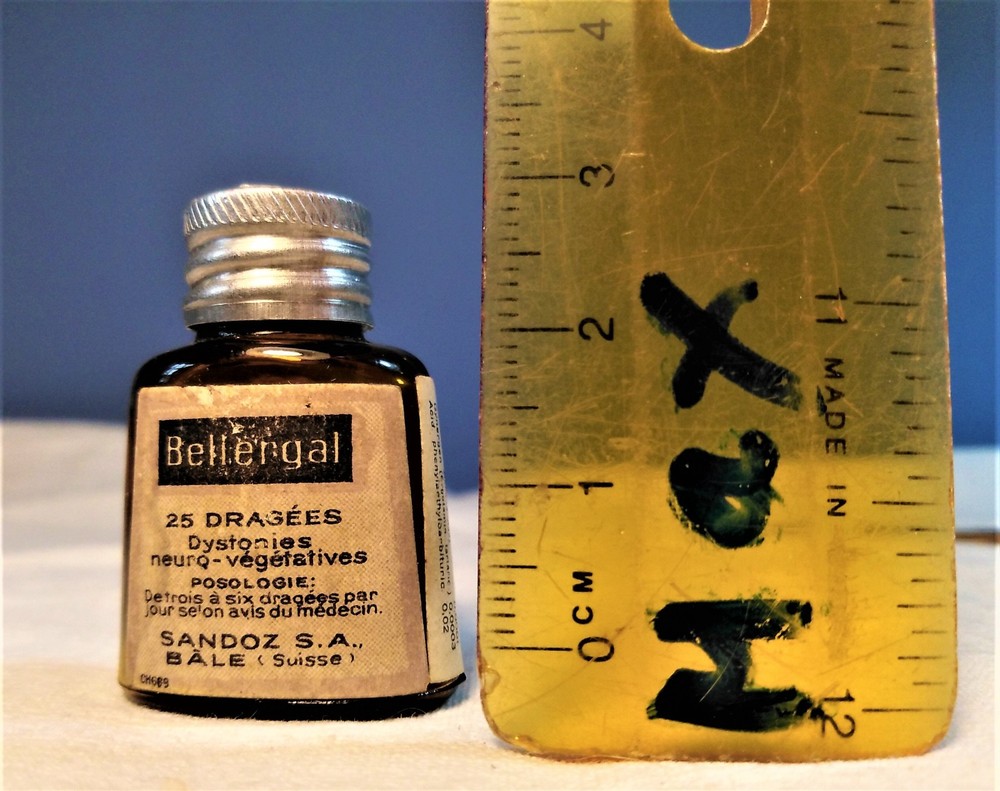 Vtg glass botlle SANDOZ – BELLERGAL barbiturate, LSD pharmacy Swiss