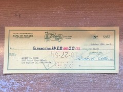 El Rancho Vegas Canceled Check To Albert B Cohen 1954 Los Angles California