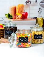 Glass Apothecary Jars – Set Of 3 – 32oz Canisters With Lids – Sugar Container…