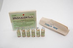 VTG EMPTY Hoffman-La Roche Spasmalgin Ampuls 1cc Glass Vial Medical Poison + Box