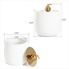 2 Pack Ceramic Qtip Holder Dispenser with Gold Lids, White Apothecary Jars Ba…