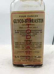BW – 1930’s GS Stoddard Glyco-Hydrastin New York 5 1/2″ Clear Medicine bottle