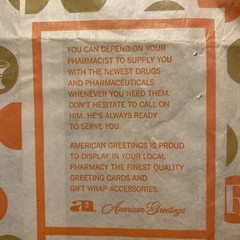 Vtg 1969-1970s Marble Pharmacy Paper Bag New Hartford Connecticut CT Advertising