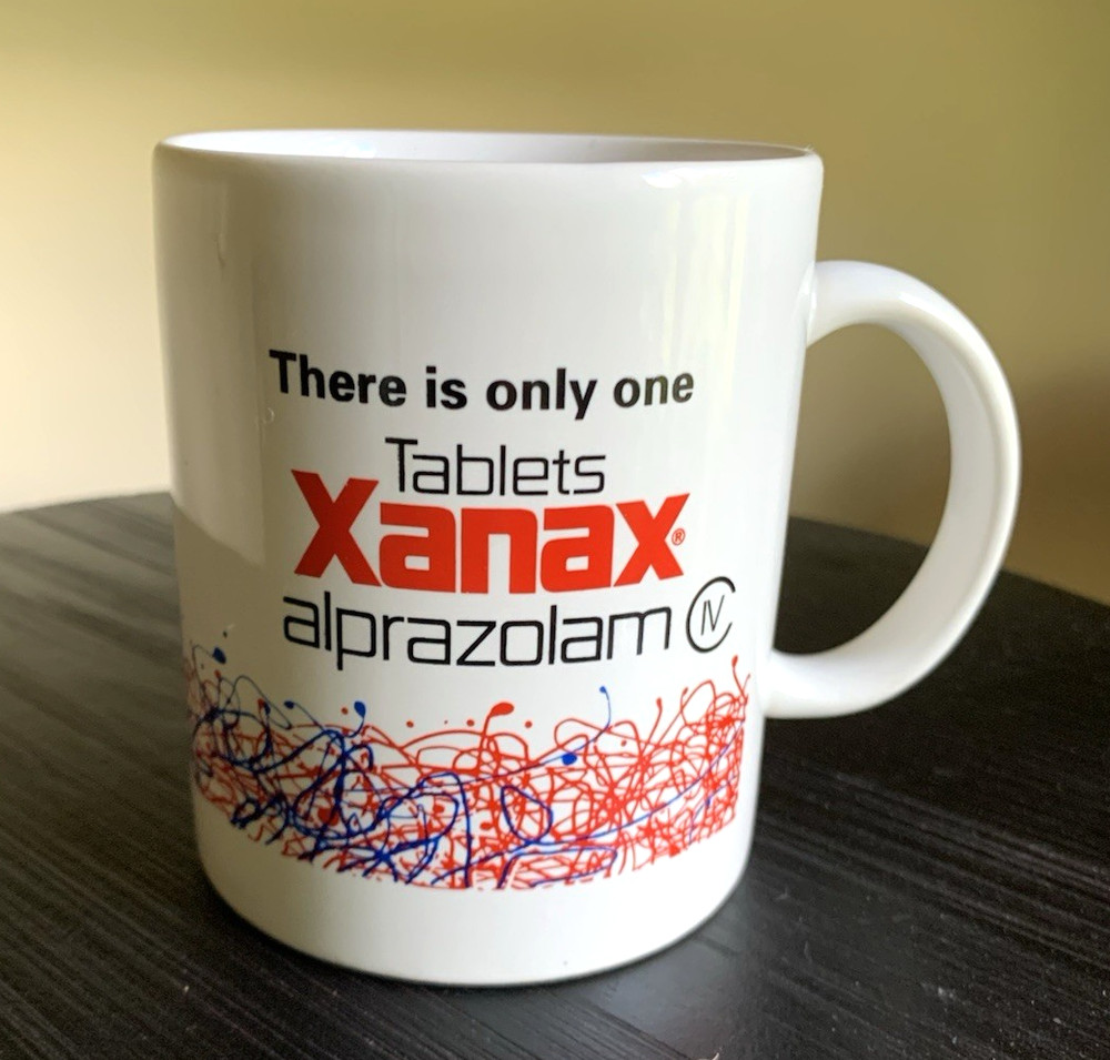 Xanax Mug Ceramic Vintage 1990’s Pharmaceutical Advertising Tablets Alprazolam