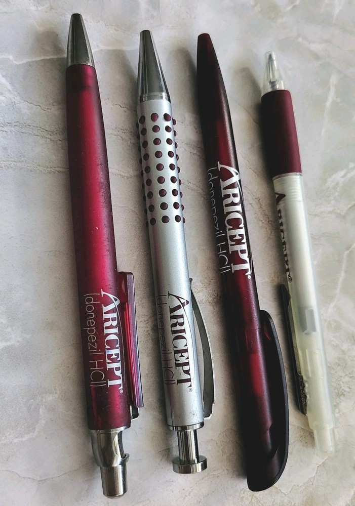 Lot Of 4 Aricept Metal Plastic Pharmaceutical Drug Rep Promo Advertising Pens