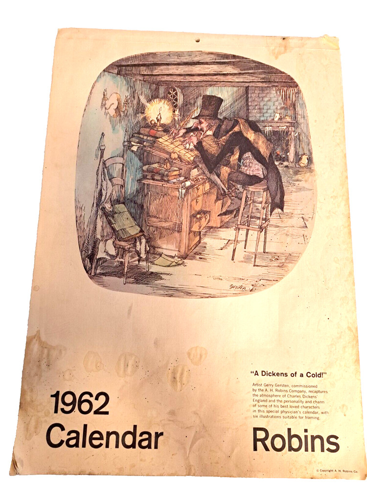 Dickens of a Cold Gerry Gersten Caricatures 1962 Calendar A H Robins Advertising