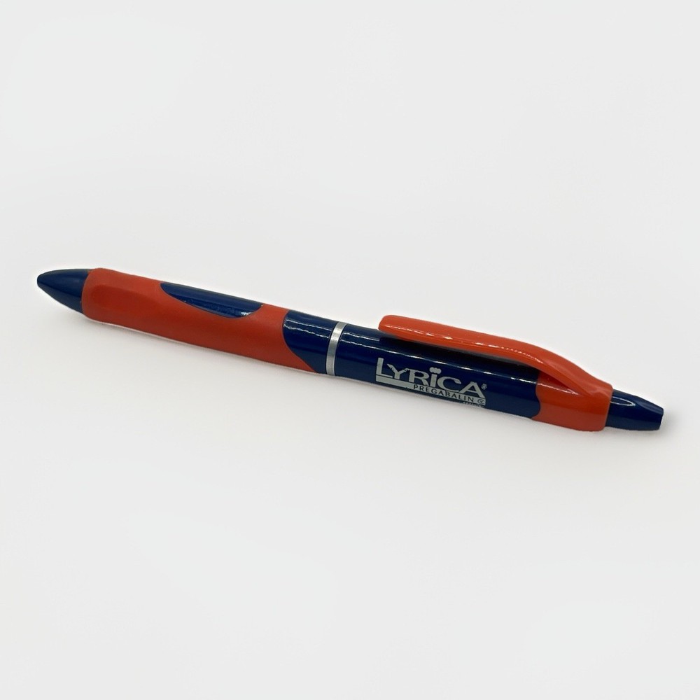 LYRICA Pregabalin Blue Orange Rubber Grip Drug Rep Auburn UVA Pen Pharmacy Swag