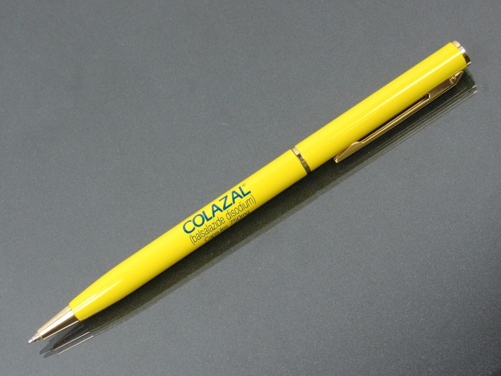 Rare Thin Yellow Colazal Metal PEN Drug Rep Pharmaceutical Promo Advertising
