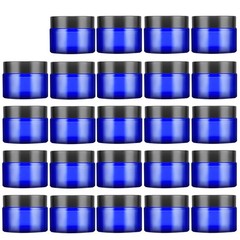 Lil Ray 1 oz Round Cobalt Blue Glass Jar with Inner Liners and Black Lid (24p…