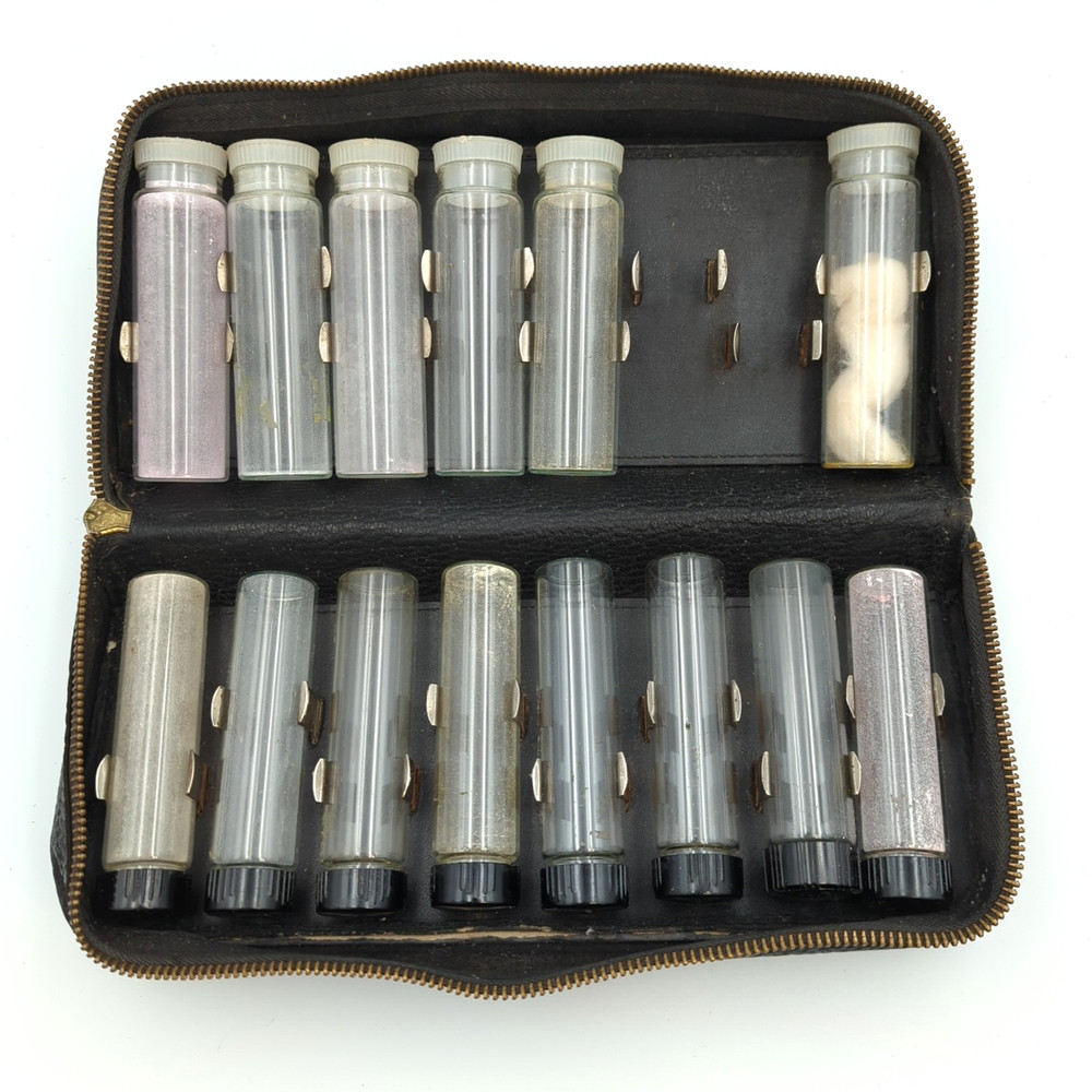 Vintage Medical Apothecary Travel Kit w/14 Glass Vials & Folding Leather Case
