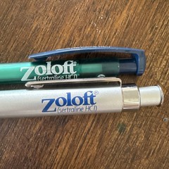 2 Vintage Zoloft Promo Pen Pharmaceutical Drug Rep Metal Click Plastic Working