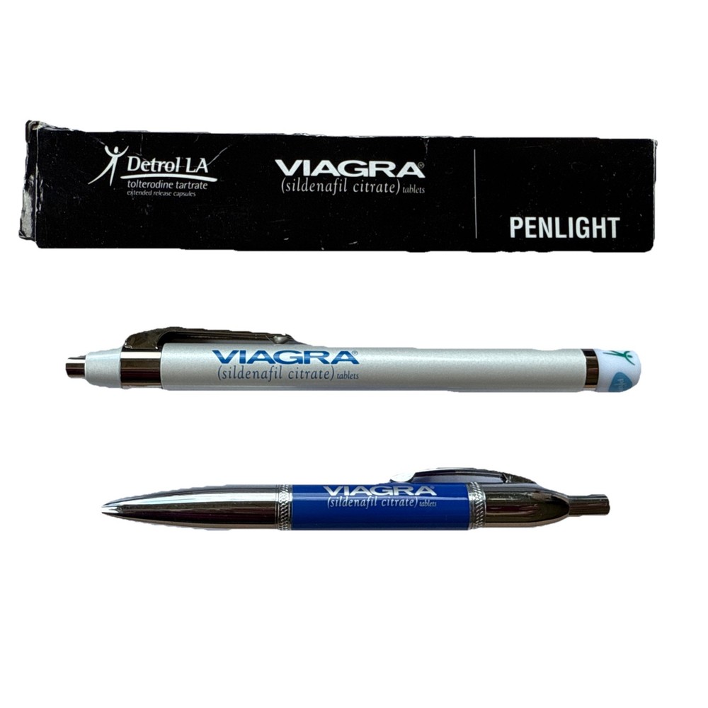 Rare Lot Viagra Pharmaceutical Metal Pen Drug Rep Advertising & Pen Light READ