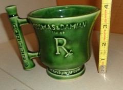 VTG MCCOY Green Cosmas & Damian PHARMACEUTIC ADVERTSINGING Rx Mug Schering Cup