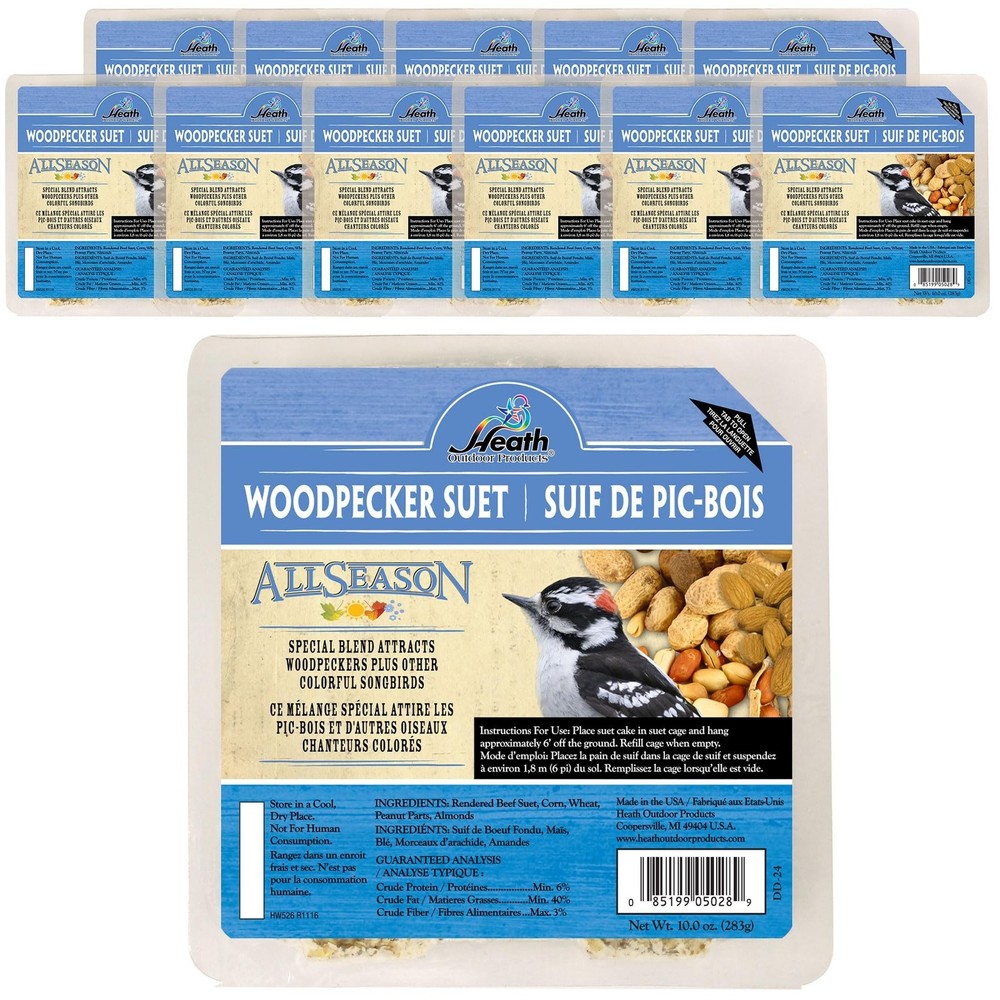 Heath Woodpecker Suet Cake, 5.2in, 10oz, 12 Pack – Blend Attracts Woodpeckers…