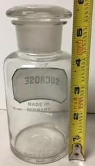 VTG APOTHECARY DRUGSTORE LABEL GLASS BOTTLE JAR GERMANY SUCROSE EIMER AMEND N.Y.