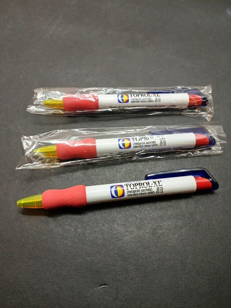Drug Rep Writing Pen Toprol-XL Multicolor Red, White, Blue black ink Set Of 3