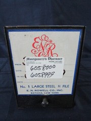 Vintage ENR E. N. Rowell No 1 Steel RX File- Montgomery PA Miller’s Pharmacy