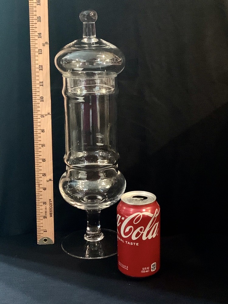 Vintage 15.5” Footed Apothecary Jar Finial Lid Pharmacy Candy Display