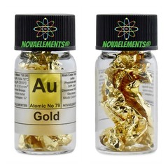 Gold metal 99.99% (24K) element 79 Au foil in fulfilled and labeled glass vial