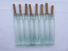 2 X Old Small Medicine Glass Pharmacy Bottle Green Long Approx. 10.0 Cm