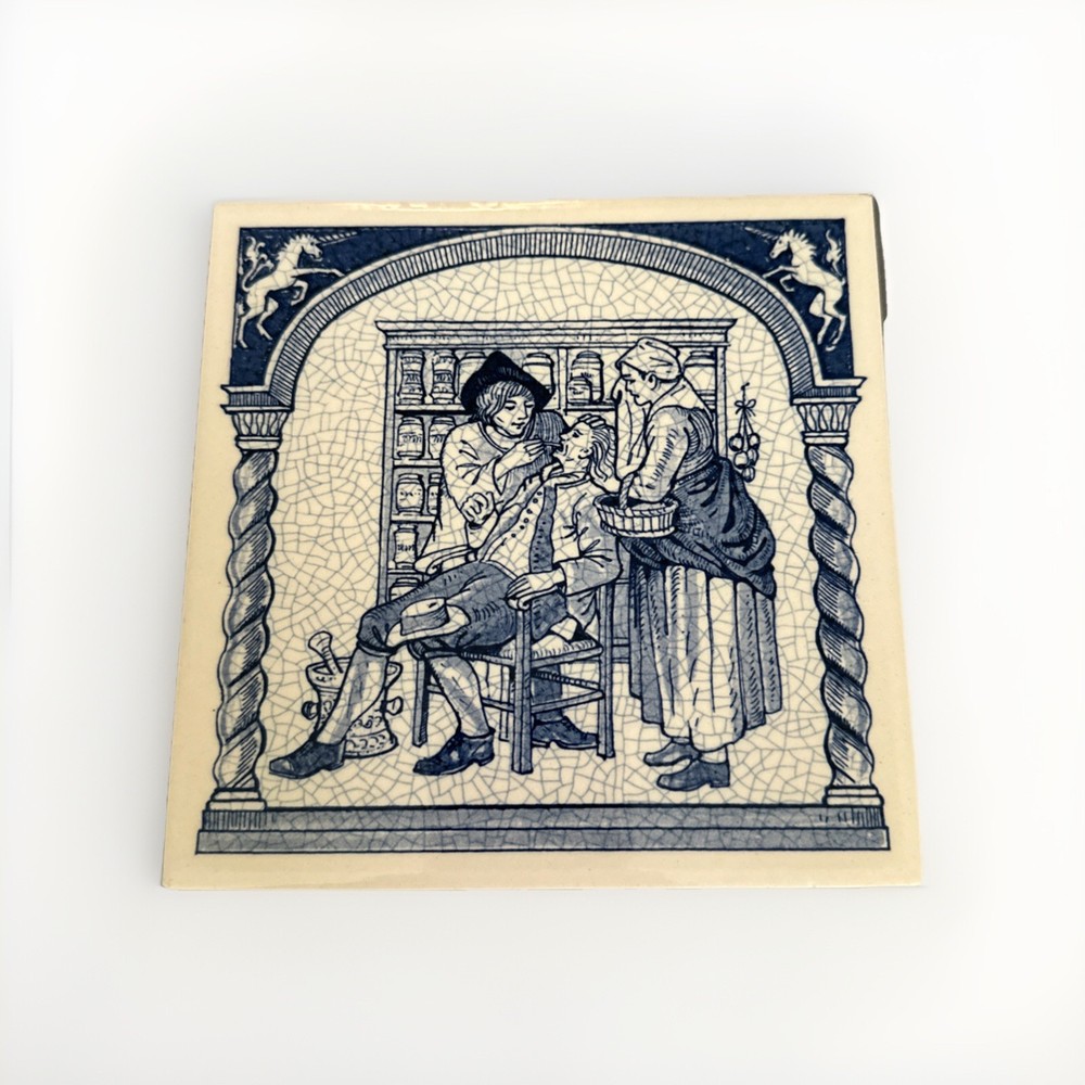 1986 BURROUGHS WELLCOME Pill Tile THE PHARMACIST DIAGNOSING Delft Holland