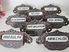 1800s Apothecary Drawer Pulls Handles Knobs Label Under Glass Pharmacy Cabinet