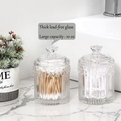 2 Pack Qtip Holder Glass Apothecary Jars with Lids Bathroom Accessories Vanit…