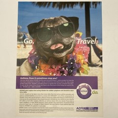 2004 Advair GSK Promo PRINT AD Pug Dog Sunglasses Lei Beach Go Travel Pharma 00s
