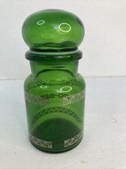 Vintage Green Glass Apothecary Jar Bottle Bubble Lid Belgium 5.5″ Vio-Bec GOLD