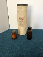 Vintage Eli Lilly Merthiolate brown bottle, Nu Gauze strips & Moleskin paper tin