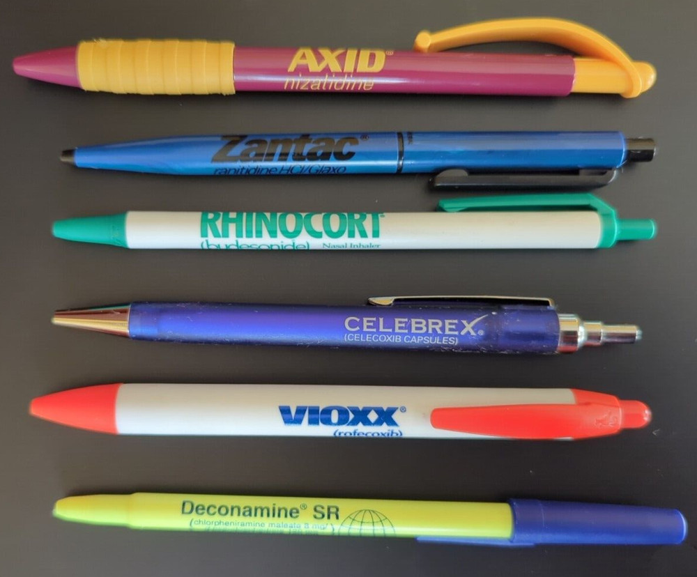 Lot-6 Vintage Drug Rep Pens Celebrex/Deconamine/Zantac/Axid/Vioxx/Rhinocort