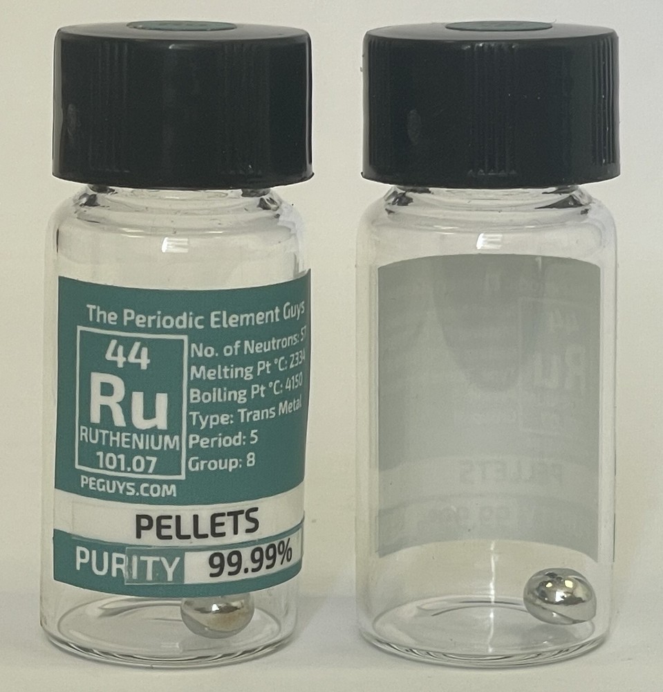 Ruthenium Metal Pellet / Bead 99.99% 1 Gram in Labeled Periodic Element Bottle