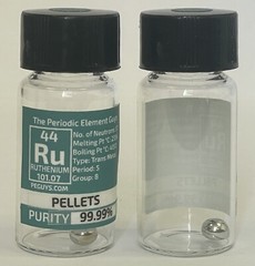 Ruthenium Metal Pellet / Bead 99.99% 1 Gram in Labeled Periodic Element Bottle