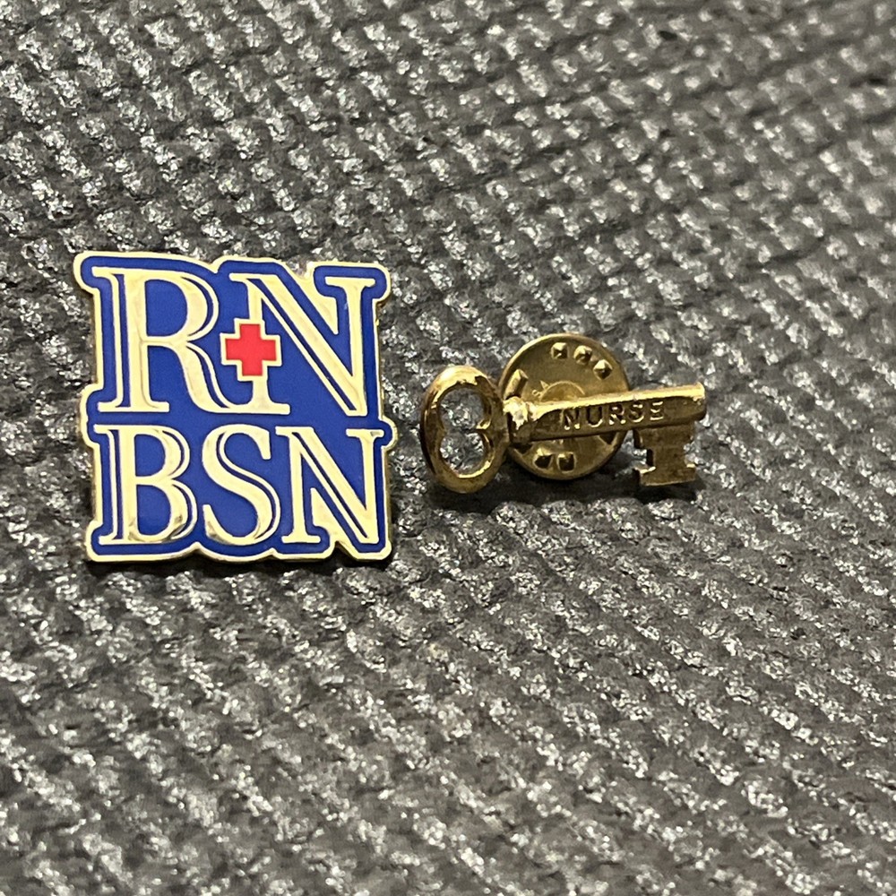RN BSN Nurse Lapel Pin lot of 2 Gold tone Key P64