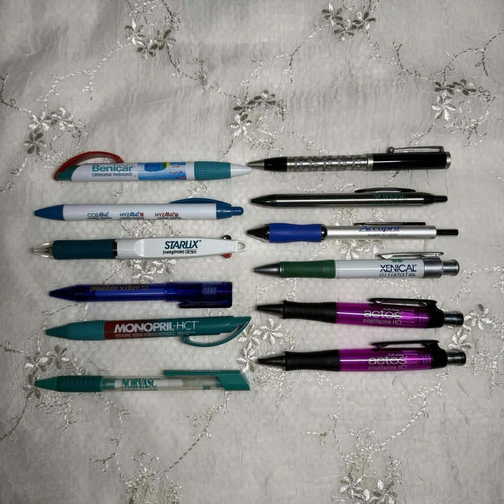 Lot 12 Pharma Drug Rep Pens Benicar Norvasc Monopril Starlix Xenical Actos