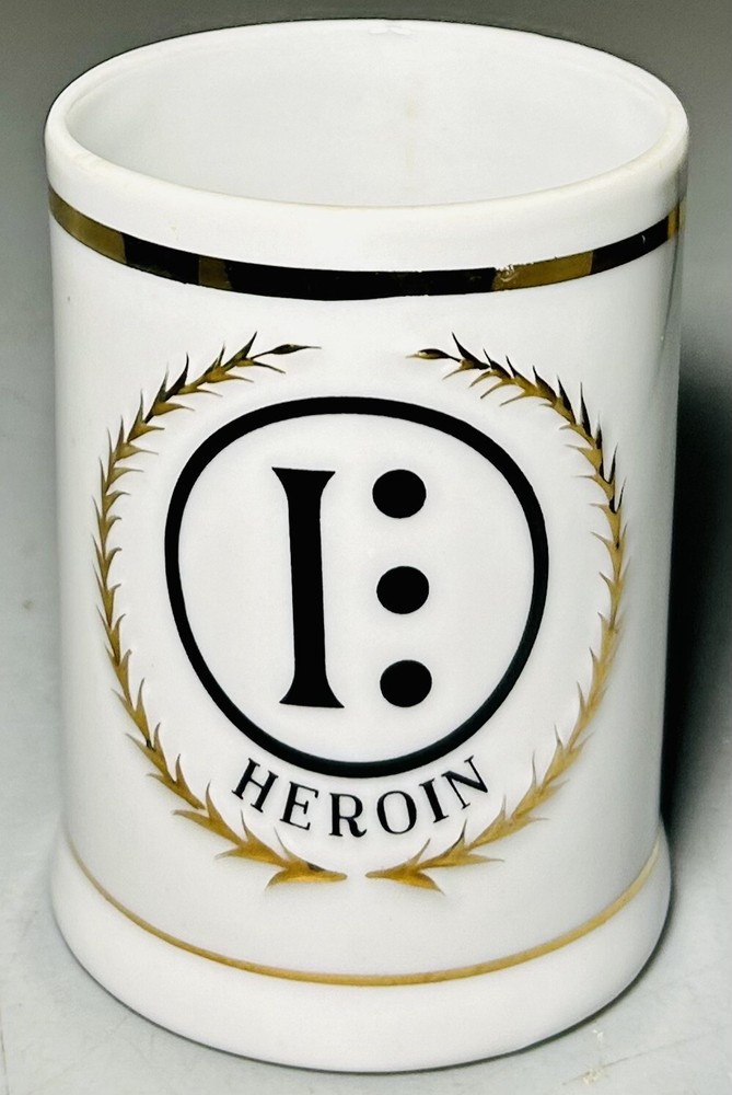 HEROIN FREEMAN LEDERMAN LAGARDO TACKETT PORCELAIN APOTHECARY CUP VTG MCM JAPAN