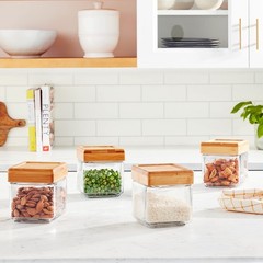 Anchor Hocking 1-Quart Stackable Jars with Bamboo Lids, Set of 4, Clear Glass –