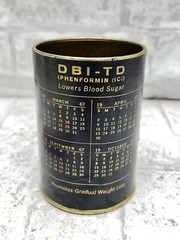 1967 Pharmaceutical Blood Sugar Med ADVERTISING TIN CAN DBI-TD PHENFORMIN HCI