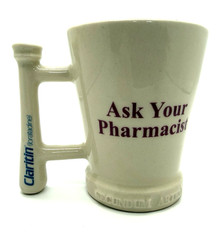 CLARITIN Mortar & Pestle Coffee Cup Mug “Ask Your Pharmacist” Advertising VTG