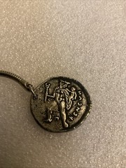 vintage TINACTIN pharmaceutical Keychain token ornate old coin metal
