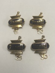 VINTAGE REXALL DRUG SET OF FOUR 14k YELLOW GOLD PINS – 15, 20, 25, 30 YEARS