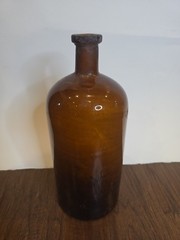 VINTAGE HANDMADE Large Apothecary Glass Bottle Amber Brown 12″