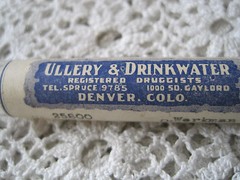 Ullery & Drinkwater Druggists Denver CO Glass Tube Medicine Cork 1946 Vintage