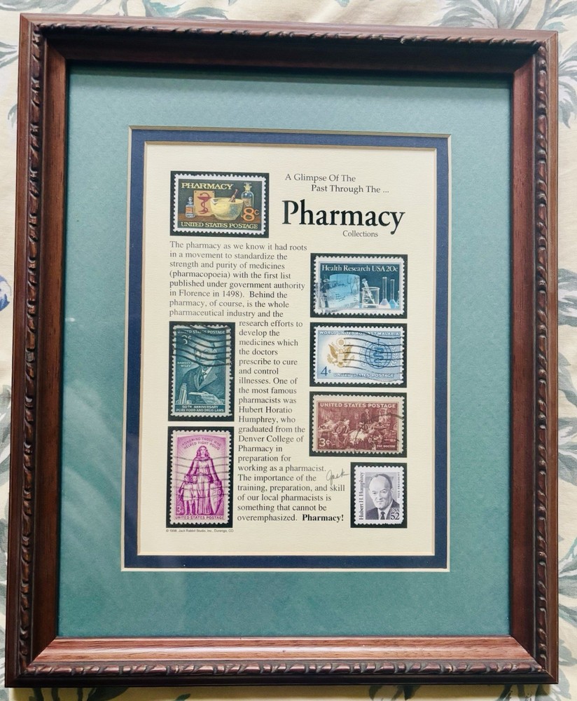 Framed History Of Pharmacy Stamps Jack Rabbit Professional Frame Pharmacist