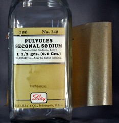 Empty Vtg Lilly Seconal Barbital Pharmacist dispensing Clear Bottle x500 w/ Lid