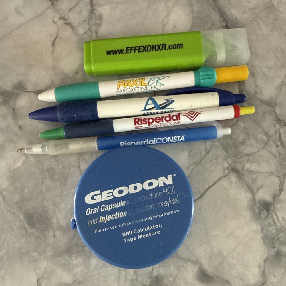 Collectible Pharmaceutical Drug Rep Pens Highlighter Tape 1990’s Abilify Geodon