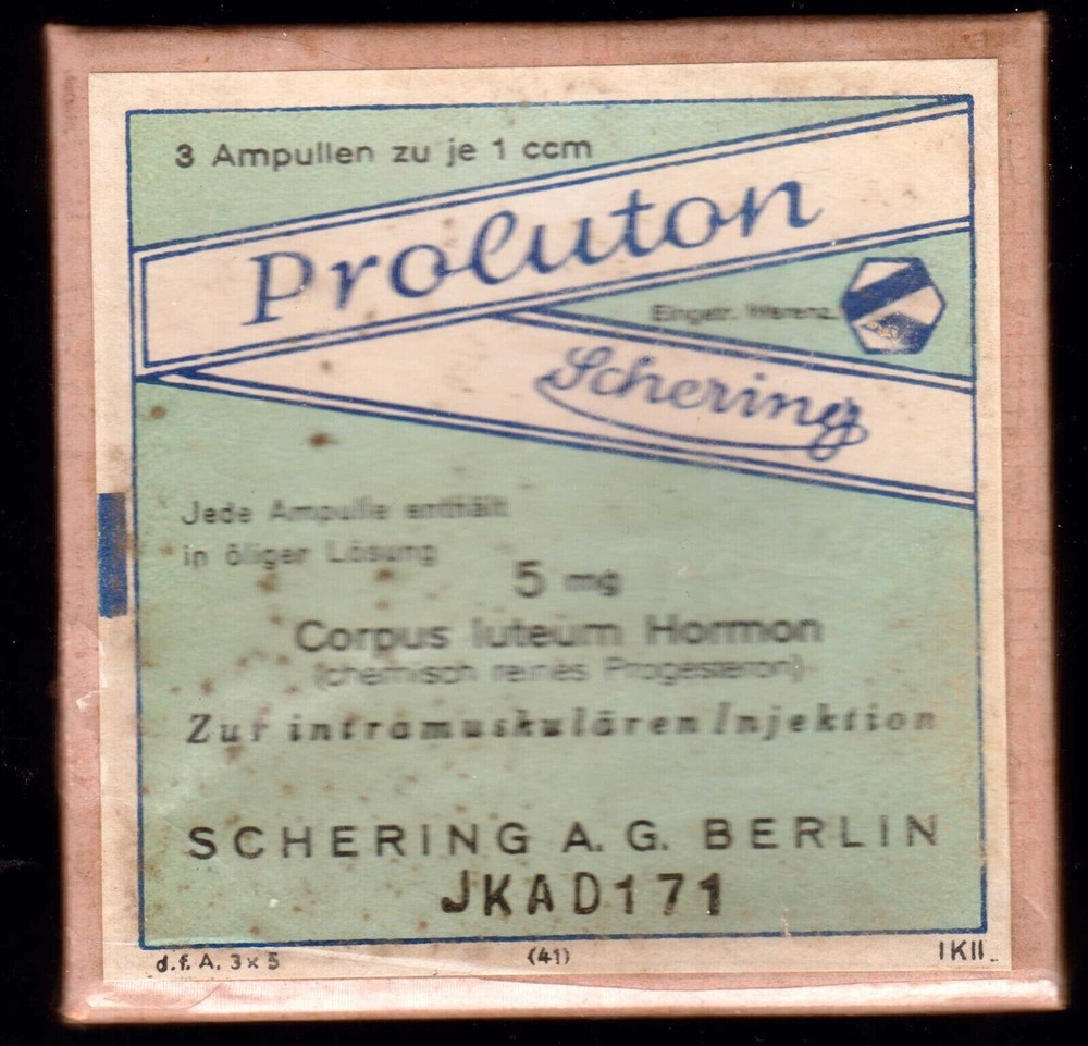 ANTIQUE medical pharmaceutical „PROLUTON-SHERING-BERLIN“-unopened box w.3 amp.