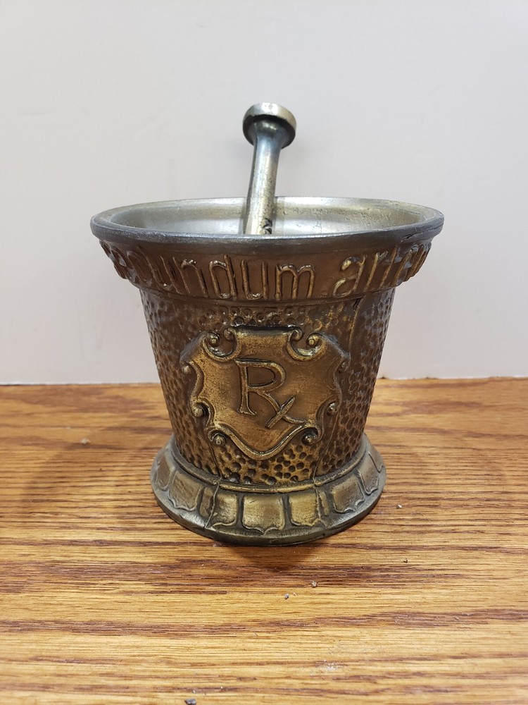 vintage 1963 Schering metal Mortar and Pestle 1st Edition Secundum Artem